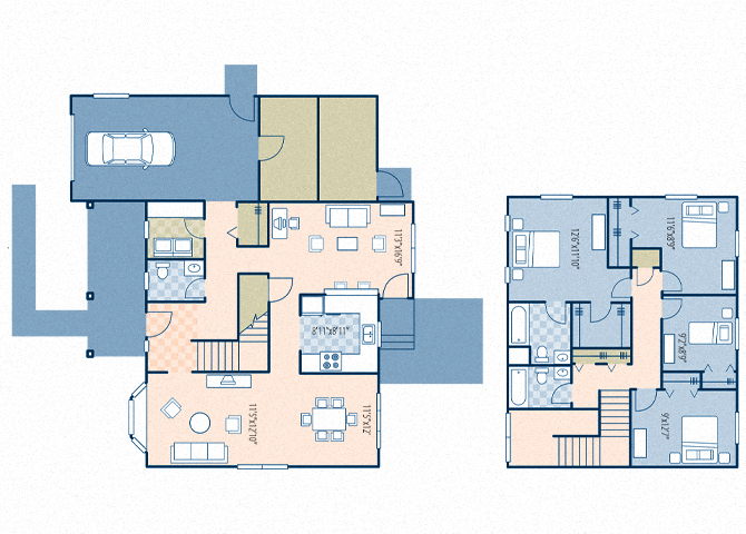 Floor plan for 4 beds, 2.5 baths, 1829 sqft